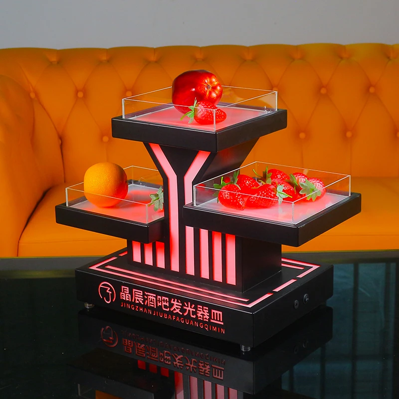 

Двухслойный поднос для фруктов со светодиодной подсветкой, перезаряжаемый бар, зарядка, светящийся поднос для сервировки еды для ночных клубов и вечеринок