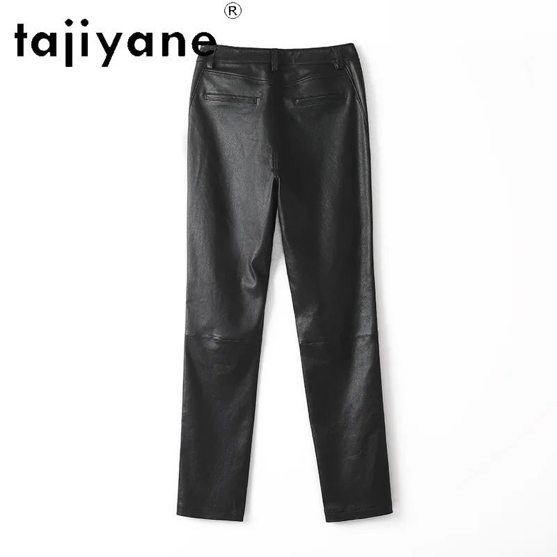 TAJIYANE Genuine Leather Pants Vegetable Tanned Sheepskin Skinny Cropped Pants of Women High Stretch Leather Pantalones 2026 슬랙스