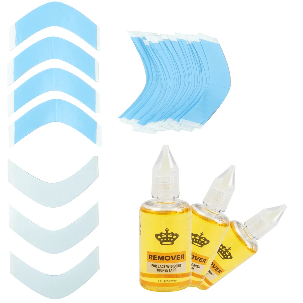 

Лента-стикер для крепления париков V-образной формы с 3 флаконами средства для снятия крепления париков – водостойкая лента с сильной фиксацией для систем волос, накладных прядей
