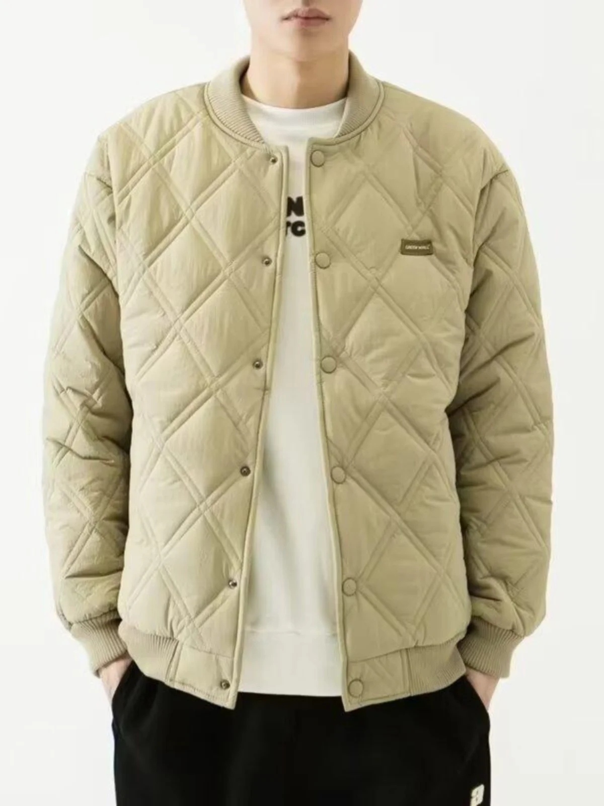 

Men's Thiened Diamond id Baseball Jaet Autumn Winter Warm Cotton Coat Simple Casual Sle Stand Fit Faion Urban Wear