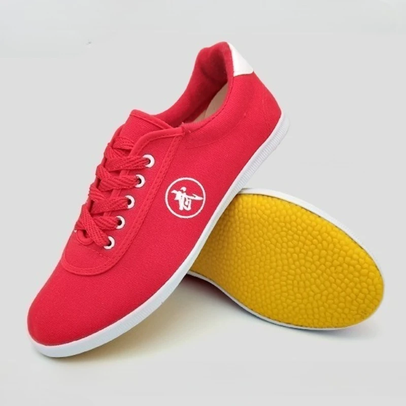 Men's Shoes Soft Sole Tai Chi Shoes Canvas Lace Up Taekwondo Training Shoe Non Slip Durable Rubber Sole Men Martial Arts Shoes