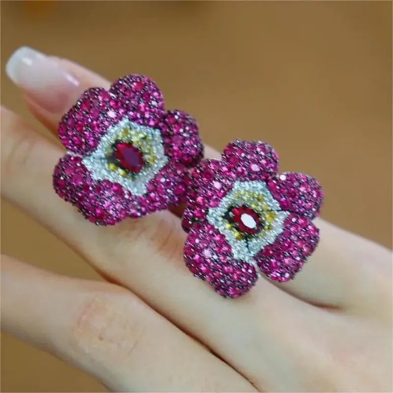 RUIF 2024 New Classic Style S925 Silver Green Blue Pink Zircon Earrings And Ring Women Jewelry Ladies Party Gift