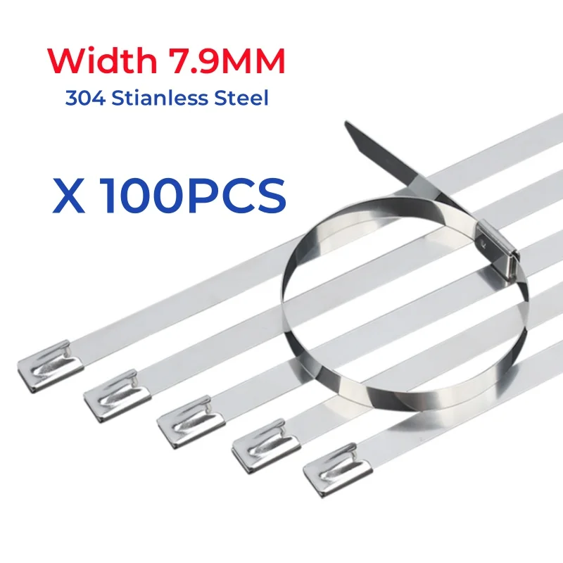 Width 7.9MM 304 Stianless Steel Self Locking Cable Ties Reusable Heavy Duty Cables Tie Organizer Multifunction Zip Tie Fastener