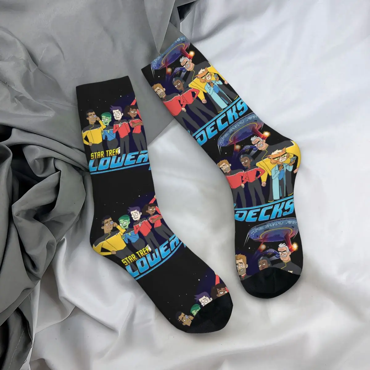 Happy Funny Main Character Men\'s Socks Vintage Harajuku S-Star Trek Lower Decks Hip Hop Novelty Casual Crew Crazy Sock Gift