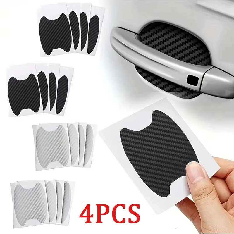 4 Pieces of Car Door Handle Protective Film, Carbon Fiber Stickers, Scratch Resistant Covers, Exterior Accessories