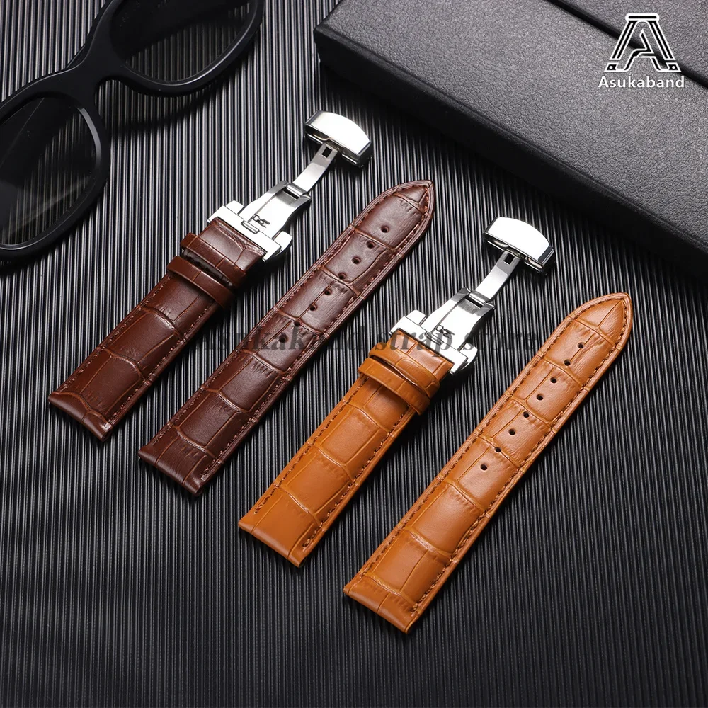 Echtes Leder-Uhrenarmband 18mm 20mm 22mm 24mm für Omega für Seiko Vintage Leder 14/18/19/21mm Herren Schmetterlingsverschluss Uhrenarmband – Detail 3