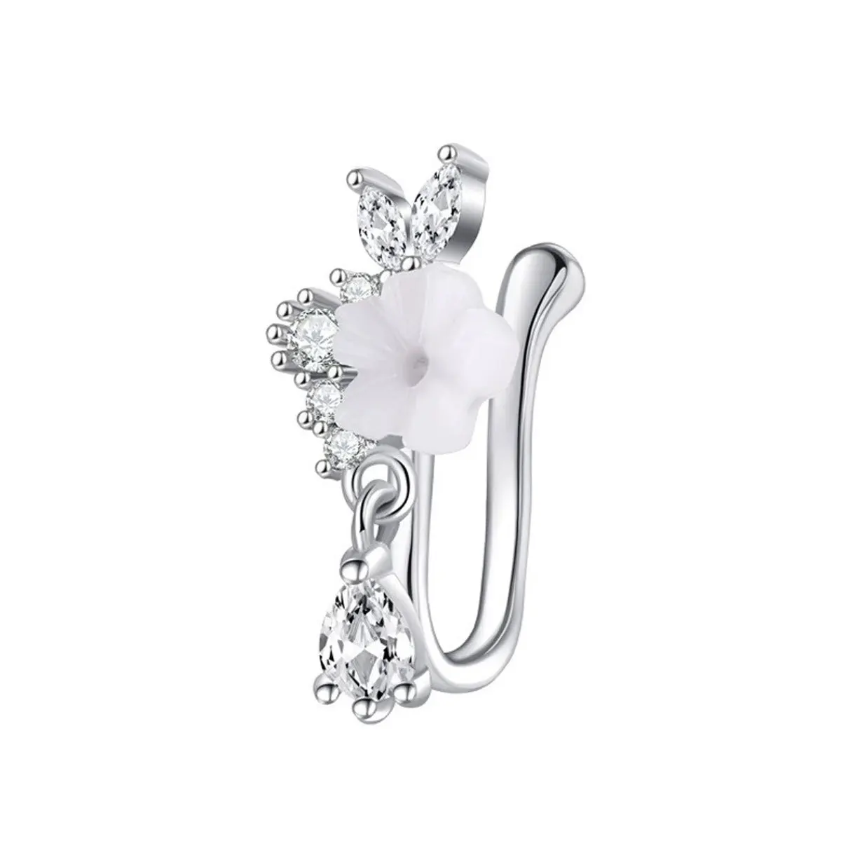 Gold Flower Nose Ring with Dangle CZ Crystal Teardrop Nose Hoop 18G Surgical Steel Cottagecore Fairycore Aesthetic Jewelry view 6