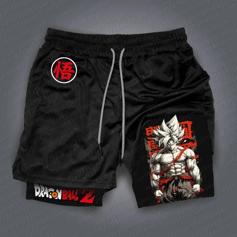 2026 New Dragon Ball Anime Goku Peripheral Printed Double-layer Shorts, Summer Men's Sport Loose Comfortable Breathable Pants