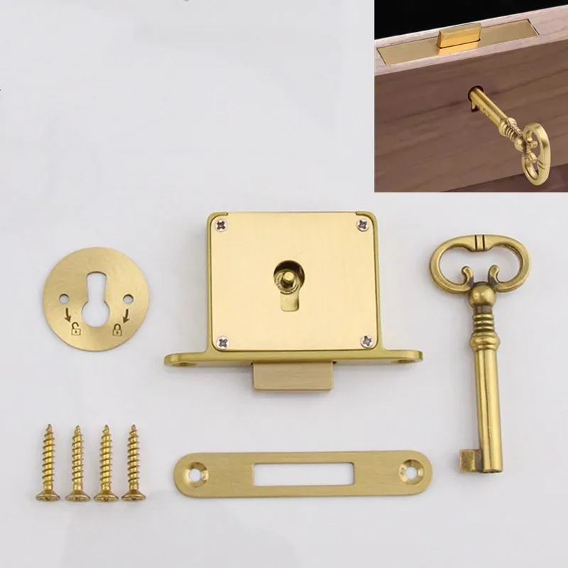 1PC Antique-style Drawer Lock Desk and Wine Cabinet Door Locks Square Brass Latch High-quality Furniture Hardware Supplies