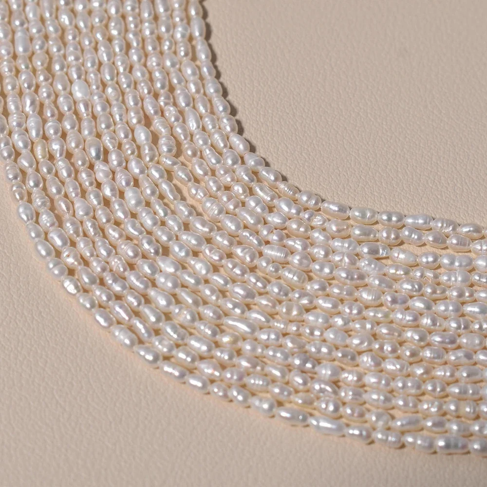 4A Natural 100% Freshwater White Rice Shaped Pearl Isolated Loose Bead Gift Jewelry Make DIY Necklace Bracelet Accessories 36CM