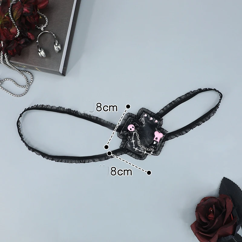 Lolita Meisje Zwart Masker Gothic Schattige Roze Schedelketting Eenoogvlek Halloween Cosplay Jk Accessoires 2023 Nieuw