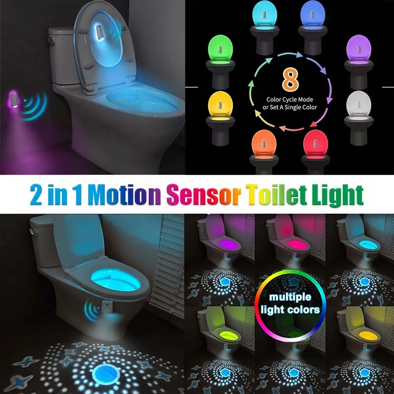 RGB Toilet Night Light LED Smart Motion Sensor Lamp Waterproof 8-16 Colors USB Rechargeable for Bathroom Restroom Decoration