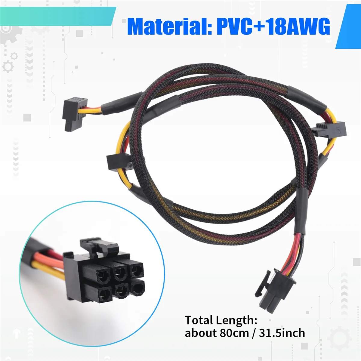 T88C Modular PSU 6Pin to 3-Port SATA Power Cable 18AWG Wire 80cm for NP ECO Series