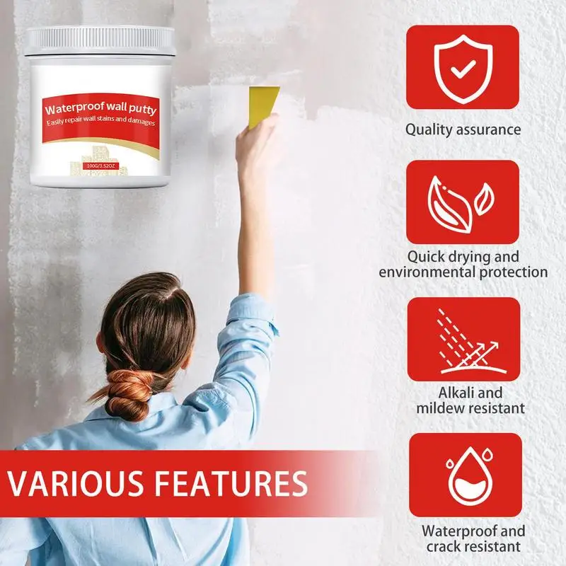 Pasta de reparación de pared de alta densidad, crema multifuncional resistente al agua, suministros de fijación de pared de larga duración, agujero de pared para el hogar