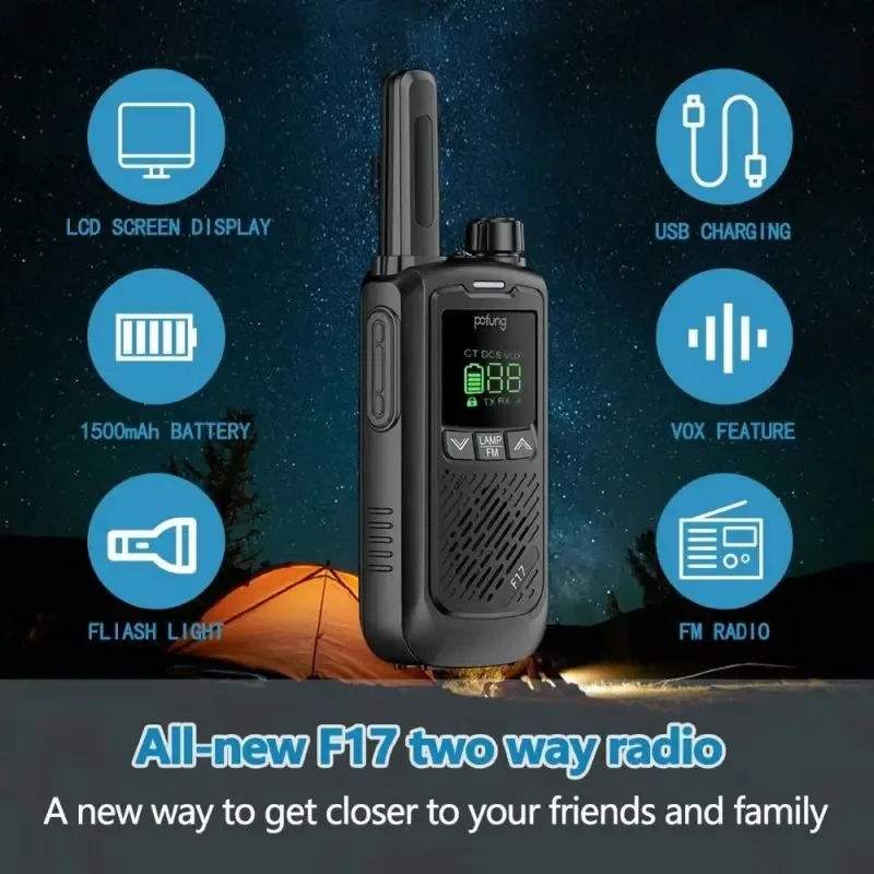 2PCS BAOFENG Official Store BF-T17 FRS Mini Walkie Talkie Portable Two Way Radio Long Range 22CH VOX USB Ham Radio Flashlight