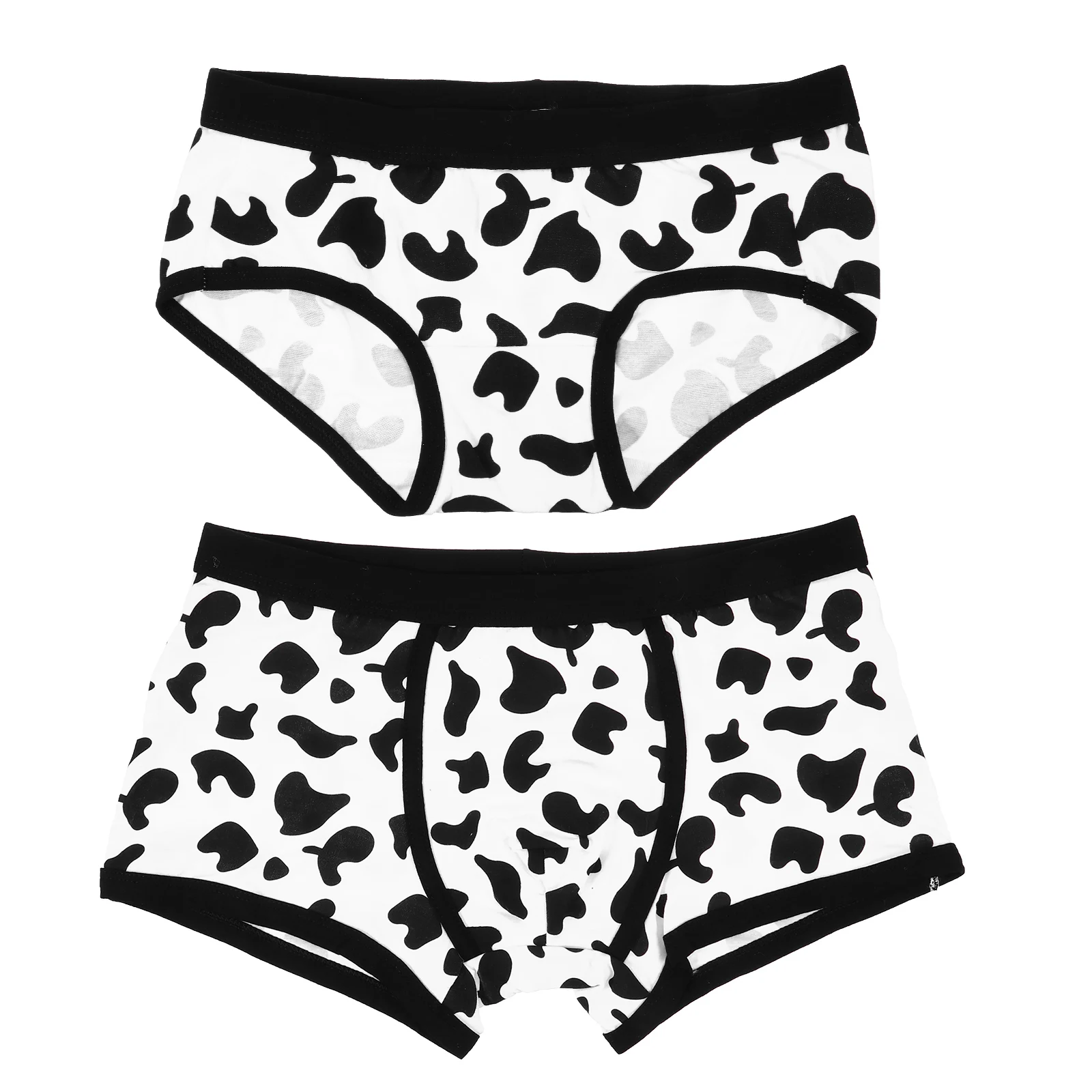 

2 Pcs Couple Underwear Cow Pattern Breathable Cotton Knickers Ladies Intimate Wear Soft Lightweight Elastic Valentine Gift