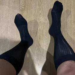 Men's Laser Stockings Oil Shine Socks Ultra-thin Transparent Long Sexy Silky Male See Through Dress Japanese Fashion