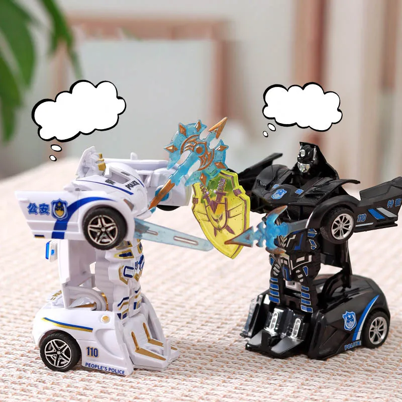 Robot de déformation de Collision à un bouton, jouet de Simulation de véhicule de Police 2 en 1, Robot de déformation de paume, figurine d'action de voiture à inertie