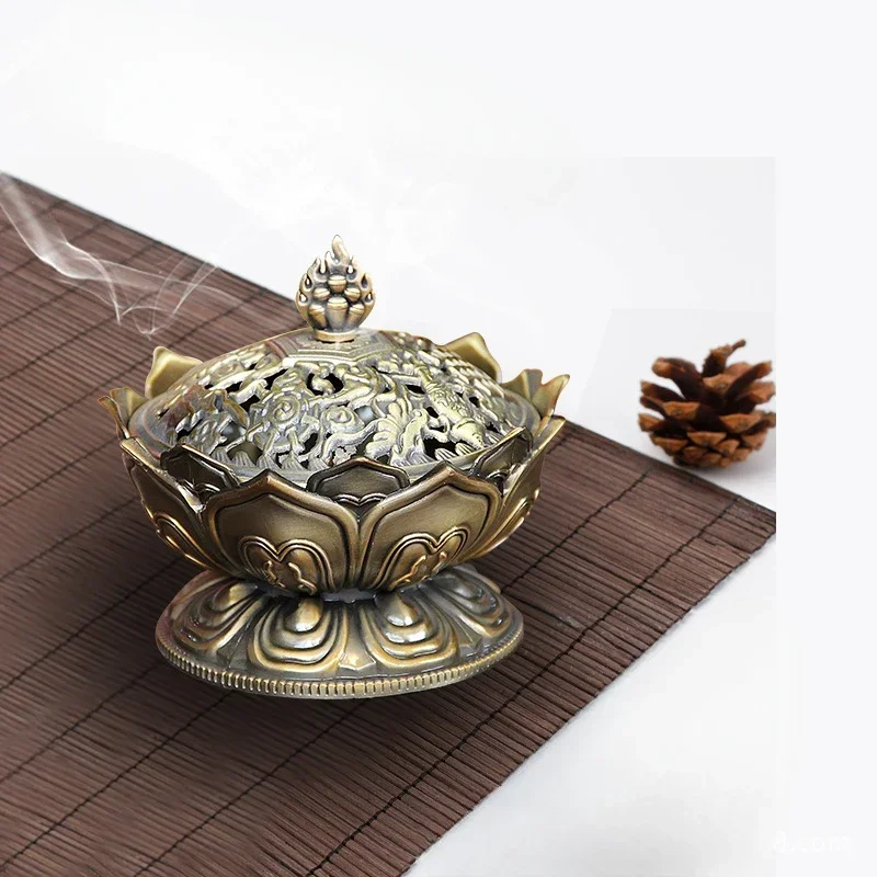 

Chinese Buddha Flower Incense burner Alloy Handmade for Buddhist Home Office Decoration