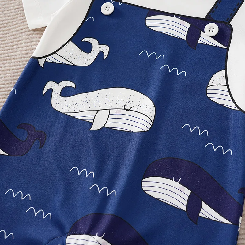 Blue whale print baby romper One-piece round collar Summer short sleeve For Toddler Outfits Newborn Baby boys Jumpsuit