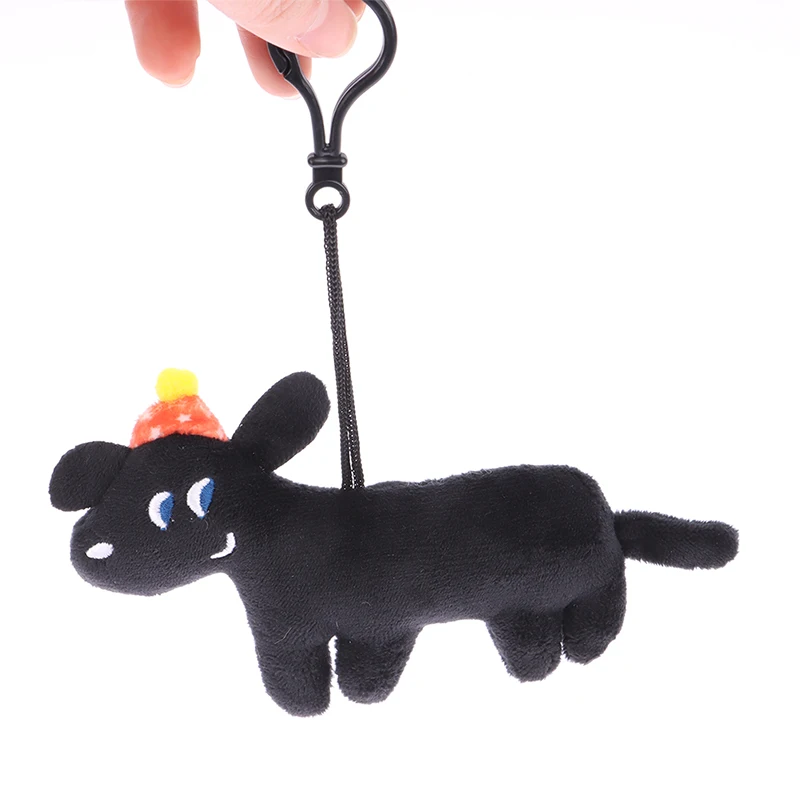 Porte-clés chien noir en peluche de dessin animé pour fille, poupées mignonnes, porte-clés créatif, pendentif de sac à dos chiot, cadeau d'anniversaire