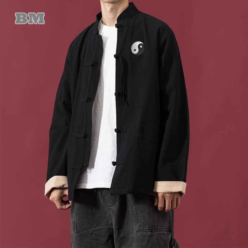 Plus Size Chinese Traditional Dress Tai Chi Eight Trigrams Array Embroidery Jacket For Men Clothing Vintage Casual Coat Male