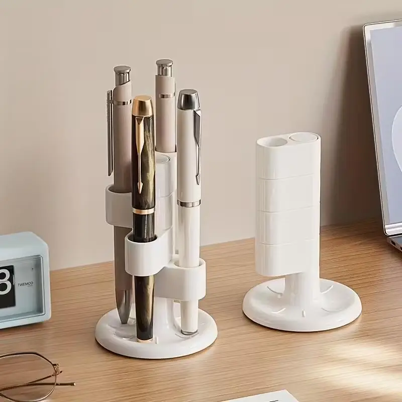 1pcs Rotating Pen Holder – White Desk Organizer, Holds 4 Pens, Stores Office Supplies, Space Saving