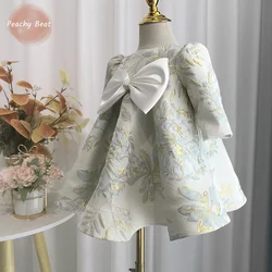 Baby Girl Princess Satin Dress Infant Toddler Child Vintage Bow Long Sleeve Vestido Party Pageant Birthday Baby Clothes 1-12Y