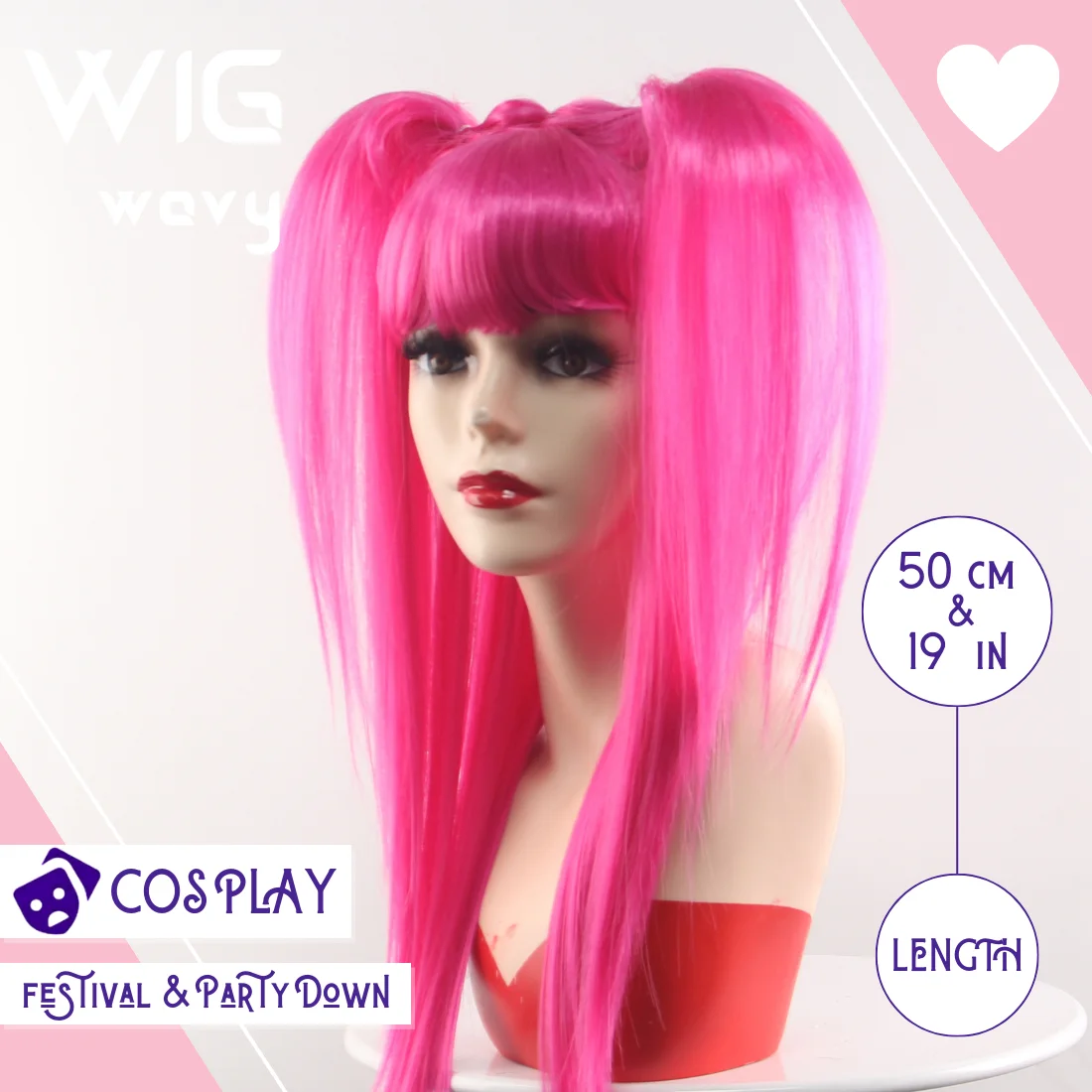Anxin Brand Synthetic Fiber Wig: Bright Pink with Bangs and High Double Ponytails, Long Straight Hair Style, Smooth and Shiny Hair Strands, Available in Pink/Green; Made of High-Quality Synthetic Fiber Material, Comfortable to Wear and Easy to Care For; a Fashionable Item Suitable for Adult Women's Cosplay Character Recreation, Eye-Catching Party Outfits, and Themed Event Trendy Styles