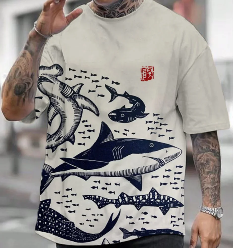 2024 Men\'s T-Shirt Japanese Style Ukiyoe Graphic Tee Casual Short Sleeve Tops Clothing Oversized Apparel Streetwear Male T-Shirt