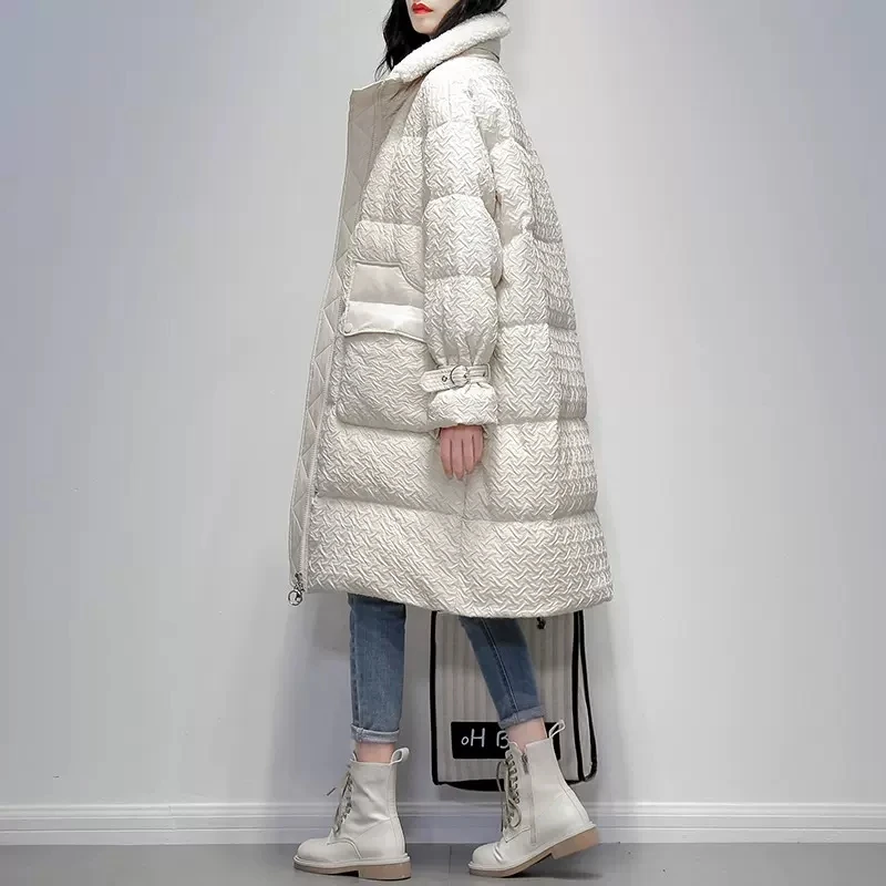 Lamb feather collar Down Jacket Women 2023 Winter New Loose 90%White duck down Parka Coats Thicken Ladies Long Casual Overcoat