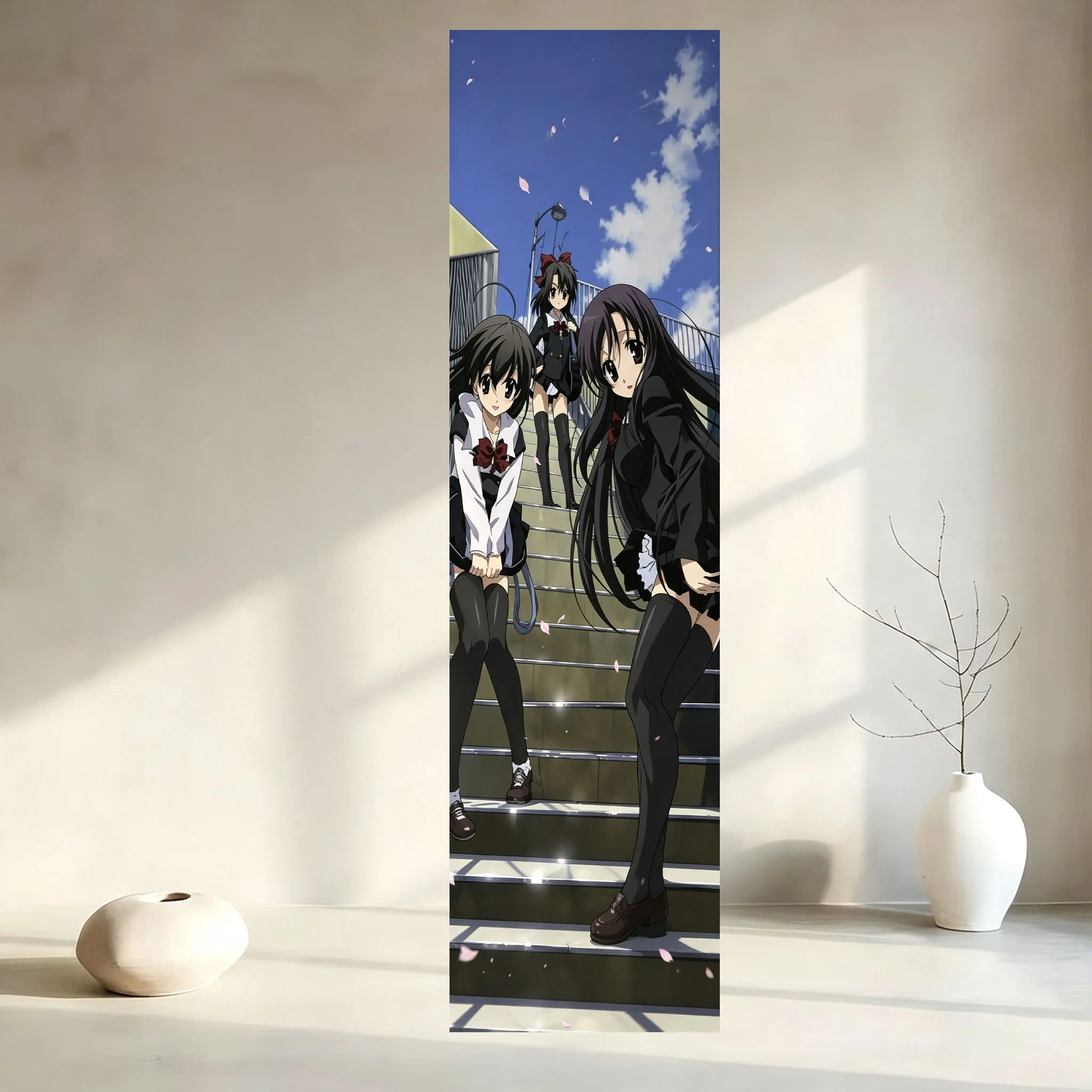 School Days College Style Vertical Tapestry, Pink Polka Dot Wall Scroll, Kawai Anime Long Hanging Decor for Bedroom, Otaku Room