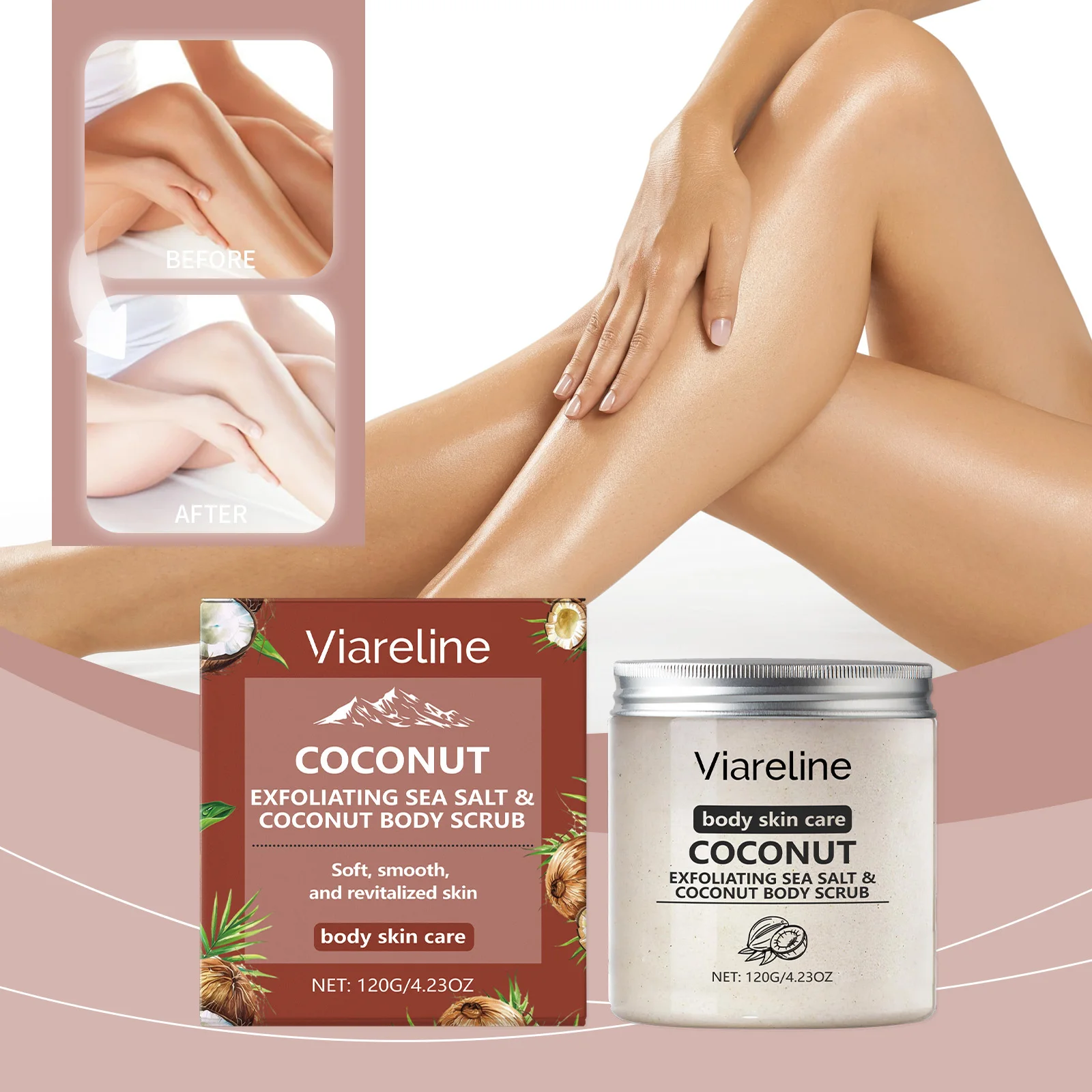 

Viareline Coconut Flavored Sea Salt Body Scrub Gentle Cleansing and Moisturizing Skin Smooth Care Scrub