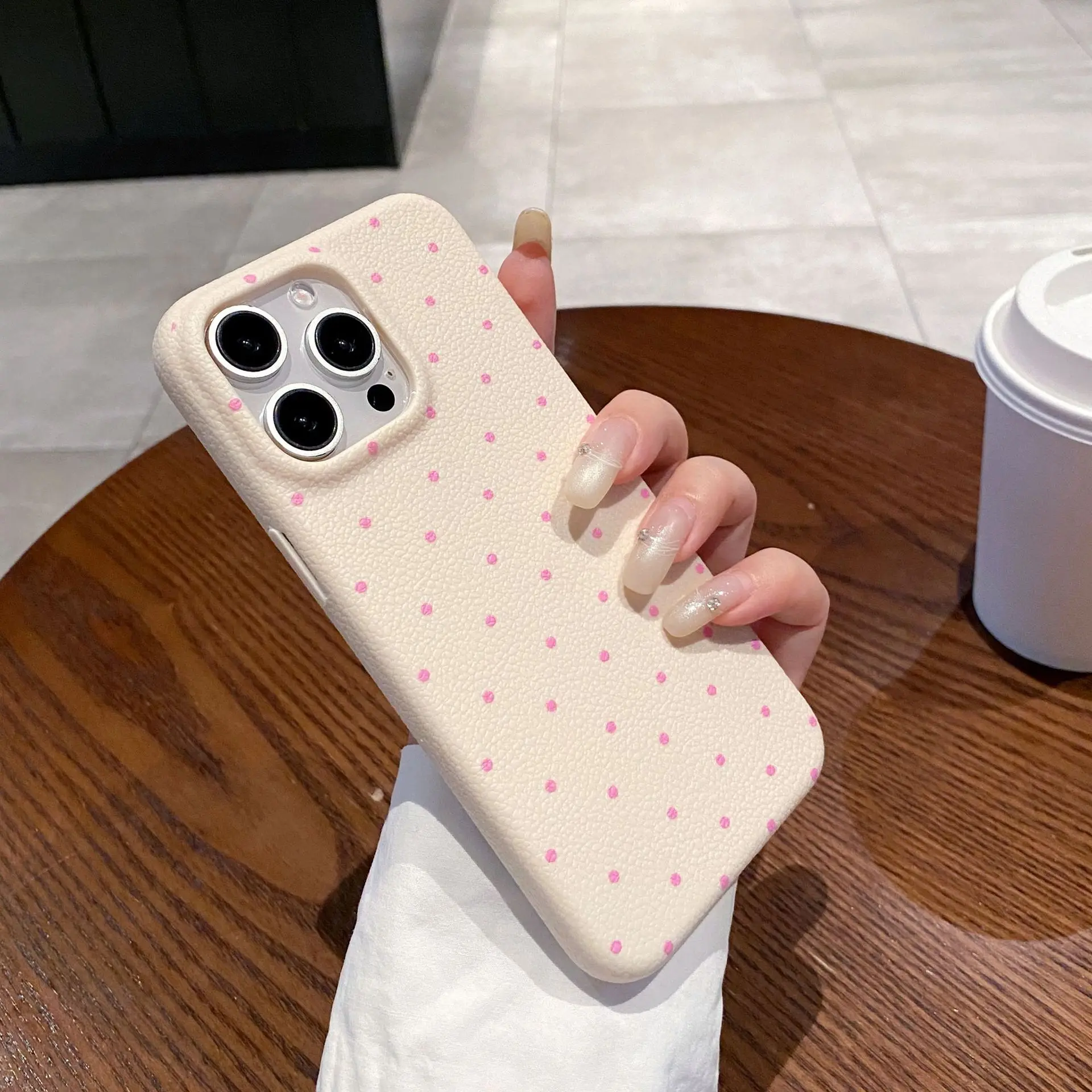 Simple polka dot Apple 16promax/15pro anti-drop 12Pro all-inclusive 13PRO soft case leather pattern mobile phone case