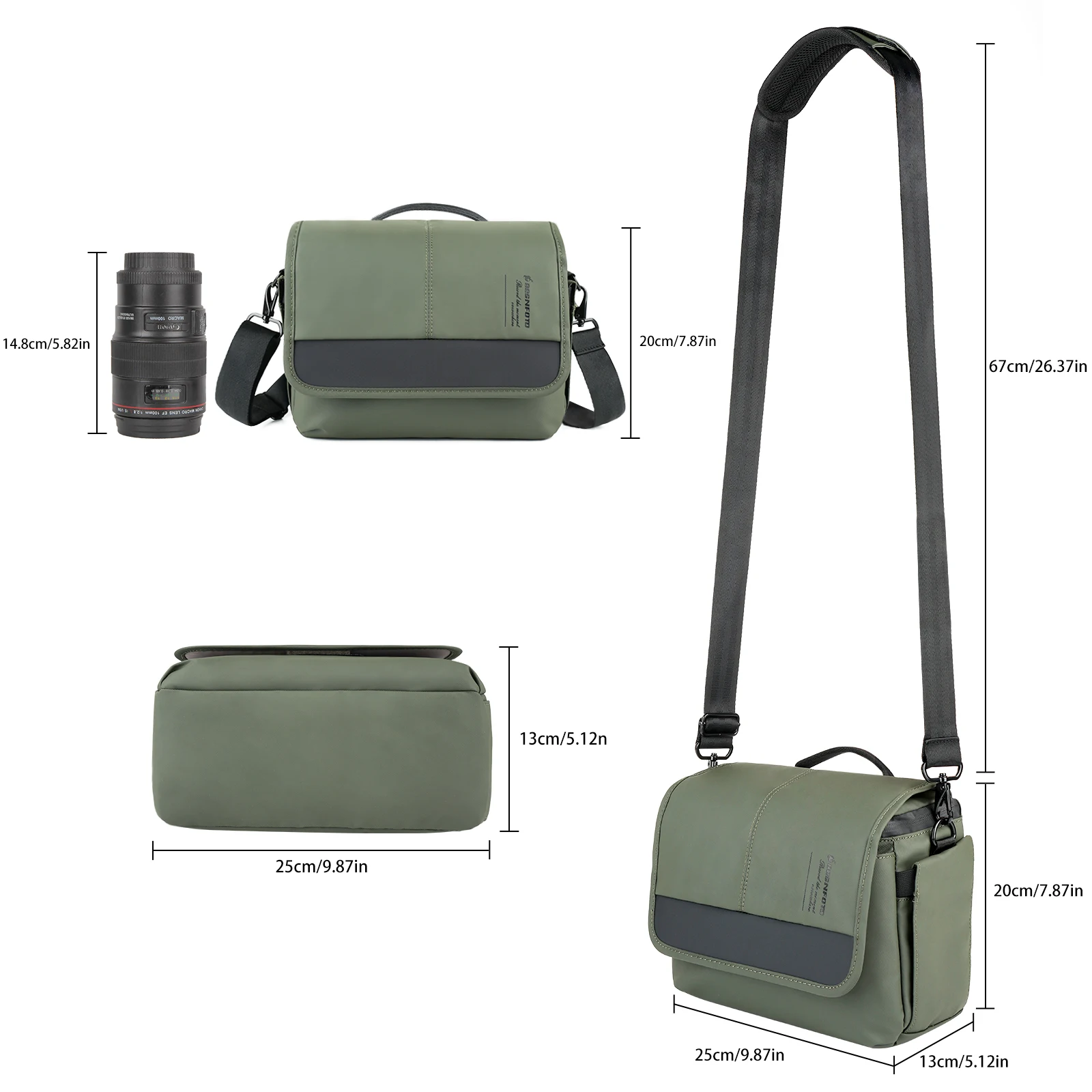 Besnfoto Waterproof Camera Bag Scalable Messenger Photography Sling Pack with YKK Zipper for Sony Mirrorless DSLR