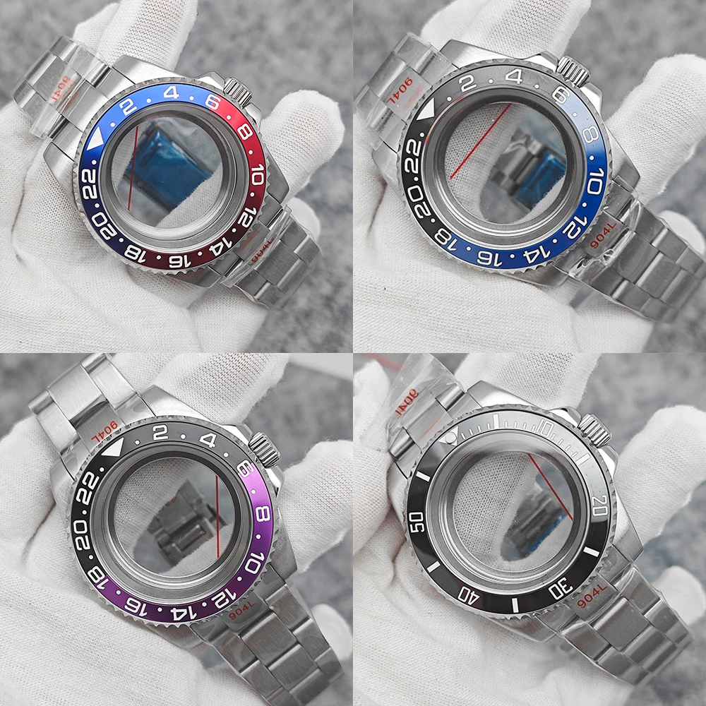 

40mm Watch Case Set Sapphire Glass Stainless Steel Strap + Ceramics Bezel Replacement Accessories for NH35/ NH36 Movement