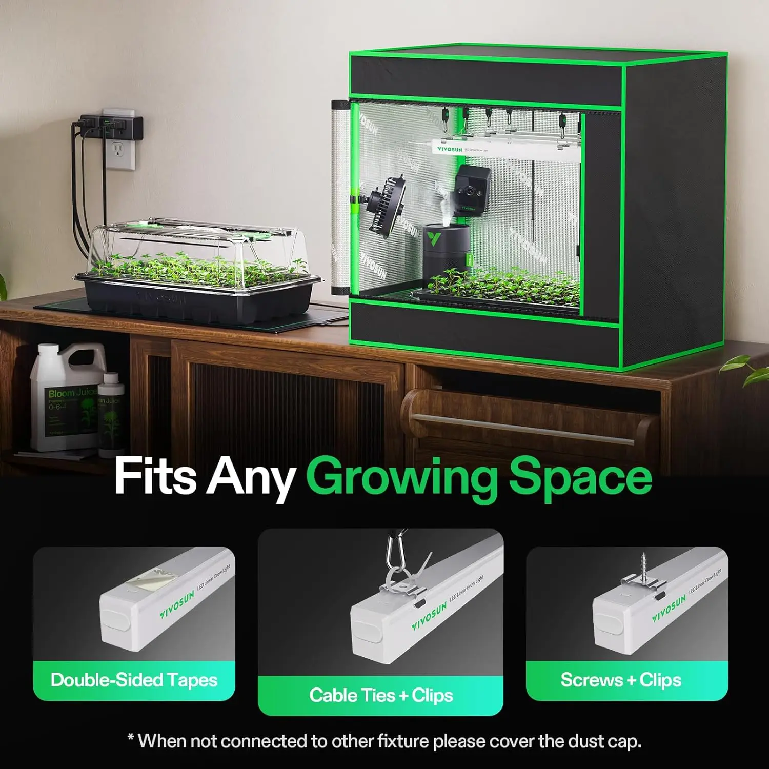 شريط إضاءة LED لنمو النباتات كامل الطيف، 5000 كلفن 48 وات للنباتات الداخلية، بدء البذور، الزراعة المائية، 8 عبوات قابلة للربط #6