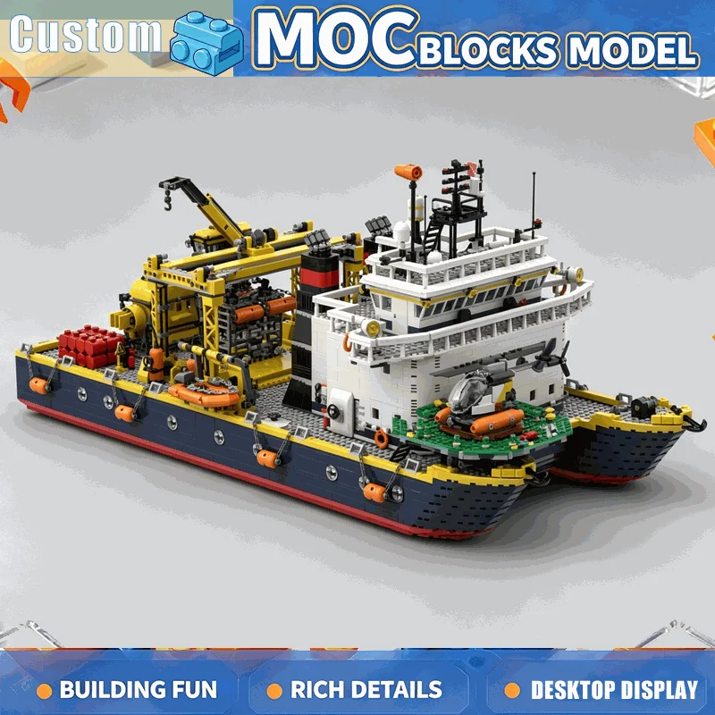 8200PCS Catamaran Research Vessel Ship MOC Building Blocks Custom DIY Ocean Exploration Boat Assembly Collection Display Gifts