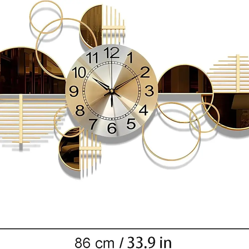 Reloj de pared de metal 3D contemporáneo, ticking silencioso, reloj de arte decorativo grande para el hogar, 34 x 17,7