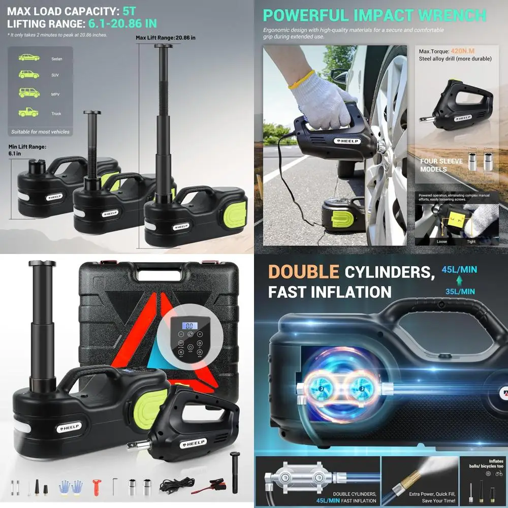 

12V Double Cylinder Electric Car Jack Kit with LCD Touch Screen and Impact Wrench for Tire Changes and Emergencies