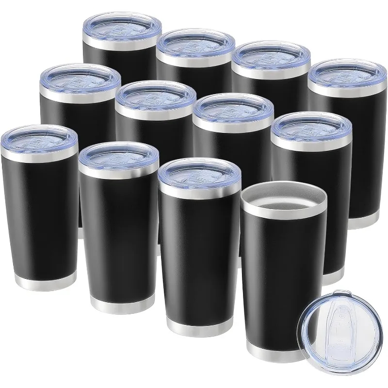

20oz Tumblers Bulk, 12pc Stainless Steel Tumbler Set with Lid & Straw, Double Wall Vacuum Insulated Mug for Laser Engraver