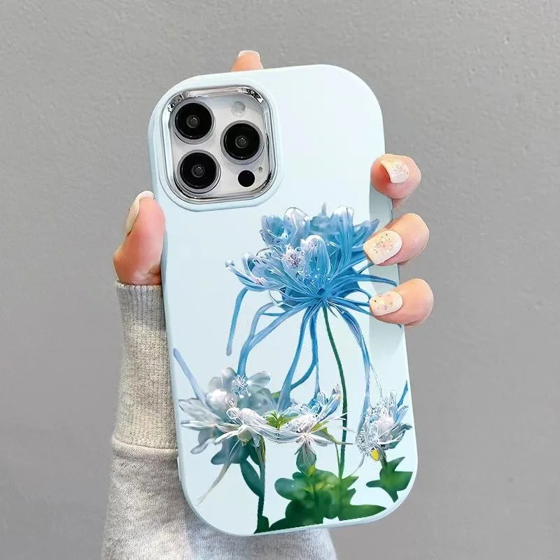 Blue Garlic Flower Shockproof Shockproof Phone Case For iPhone 15 Pro Max 14 Plus 13 12 11 XR X XS 8 7 Cover