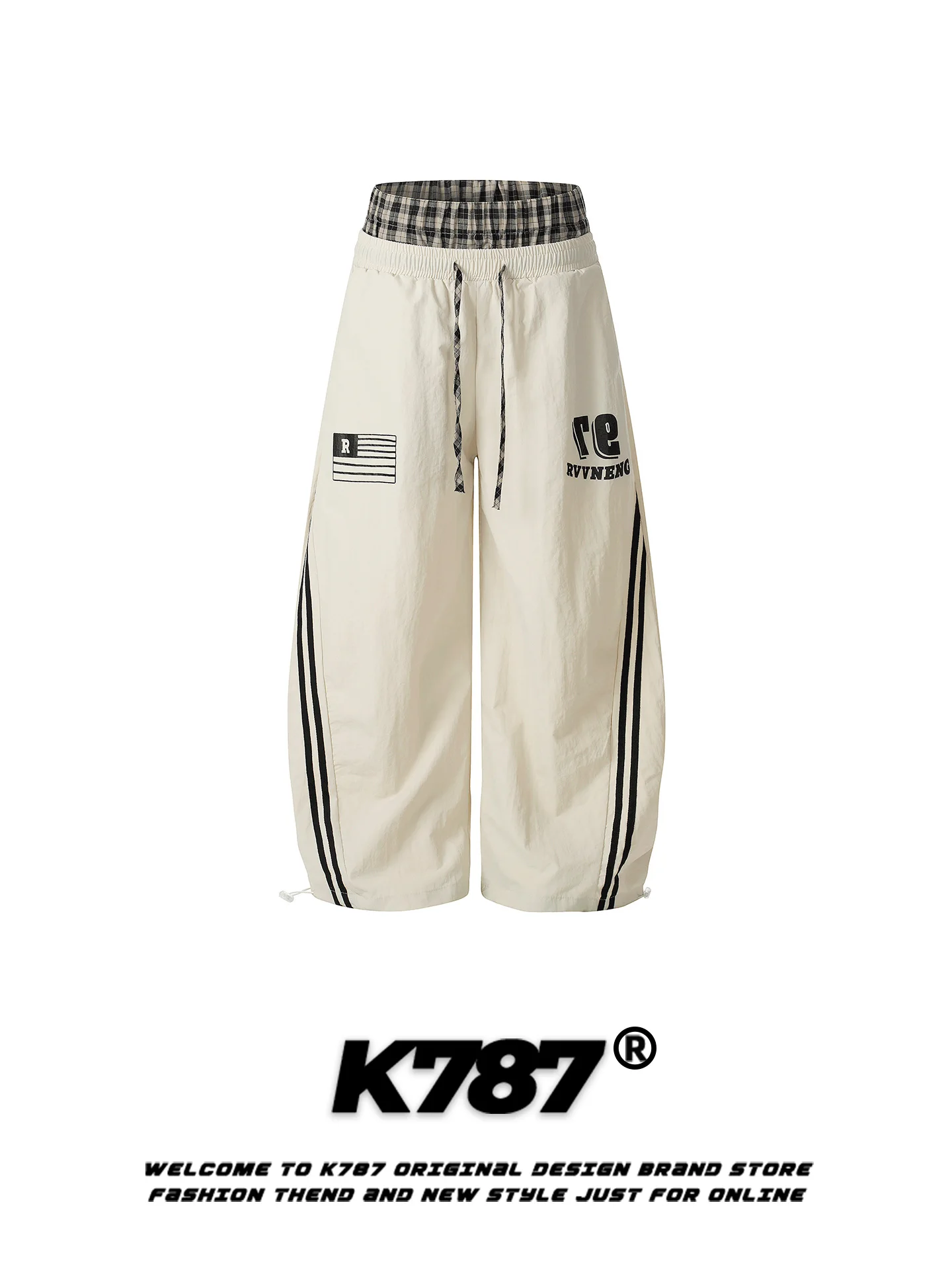 

K787 American Sle Patchwork Sports Street Dance Loose Wide Leg Pants Men Women Casual Trousers High Waist Straight Leg Pants