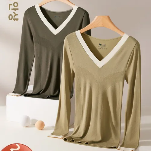 모달 보온 속옷 여성용 가을 바지 세트 모달 깊은 V자형 여성용 기본 무봉제 보온 속옷 따뜻한 옷 속옷 보온 속옷 