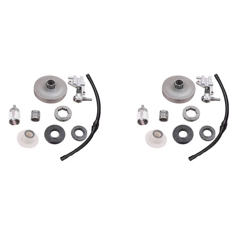 

HOT 2X Clutch Sprocket Rim Drum Oil Pump Worm Gear For Chinese 4500 5200 5800 45Cc 5 Oil Seal Fuel Filter Line Chainsaw Part~Jul