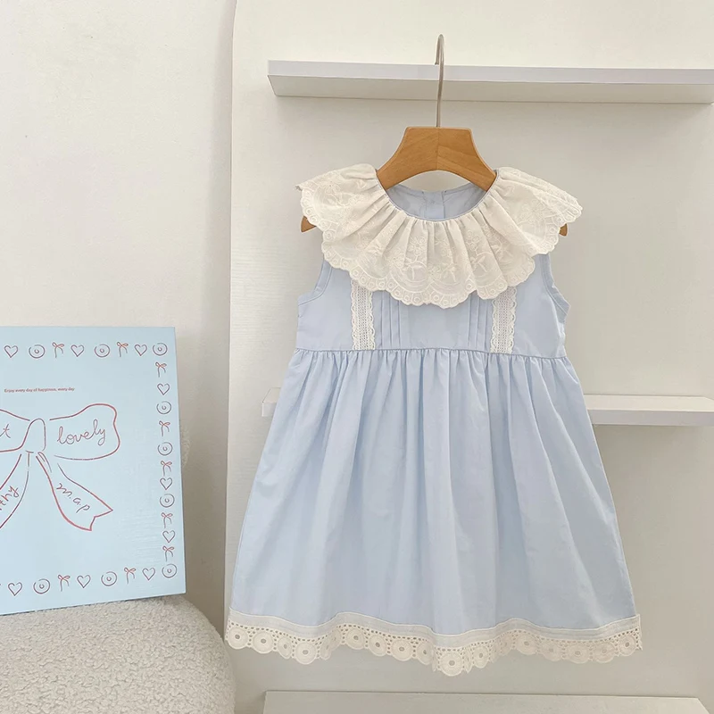 2026 New Summer Children Clothes 2-6Yrs Baby Girl Party Dress Sleeveless Cotton Lace Splice Kids Princess Dresses