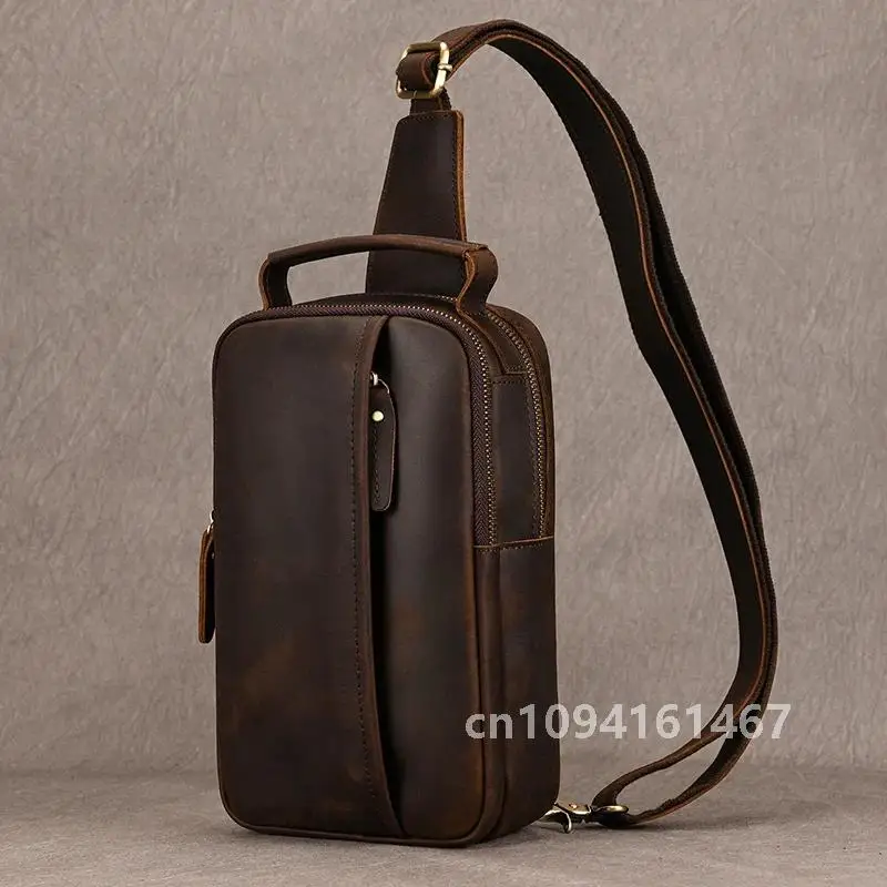 Luxury Male Chest Bags Genuine Leather Crossbody Bag Men Sling Chest Pack for Men Chest Bag Leather casual men one shoulder bag