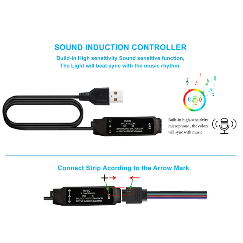 NOWYEY LED Dimmer USB Bluetooth Music Controller For DC 5V SMD 5050 Strip With Tri-Color Dimming Adapter