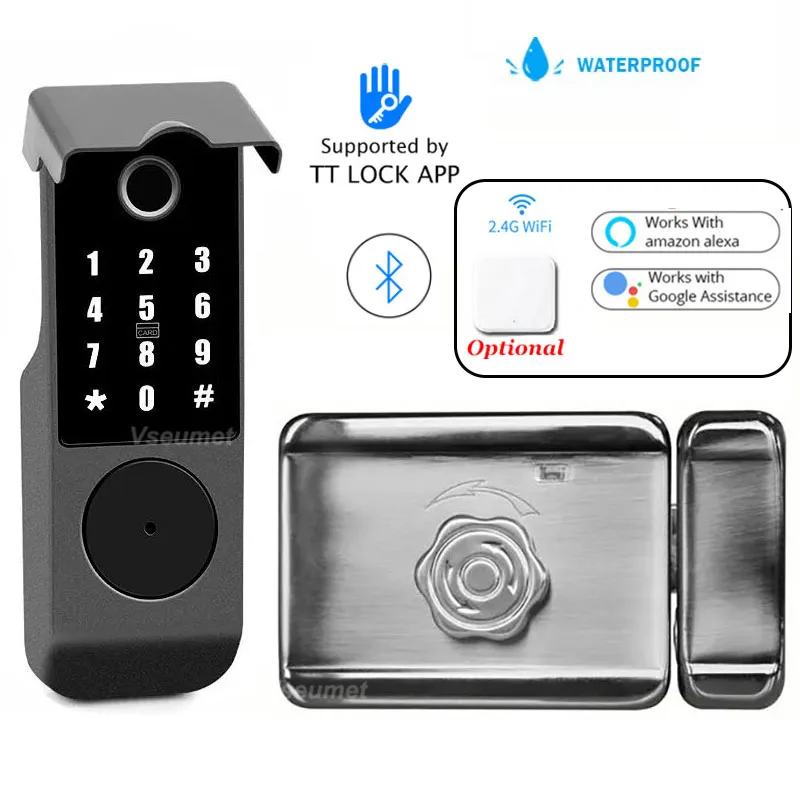 

Waterproof Outside Door Lock Bluetooth TTLOCK Smart Door Lock OPtional Wifi Hub RF Remote Digital Electronic RIM Lock