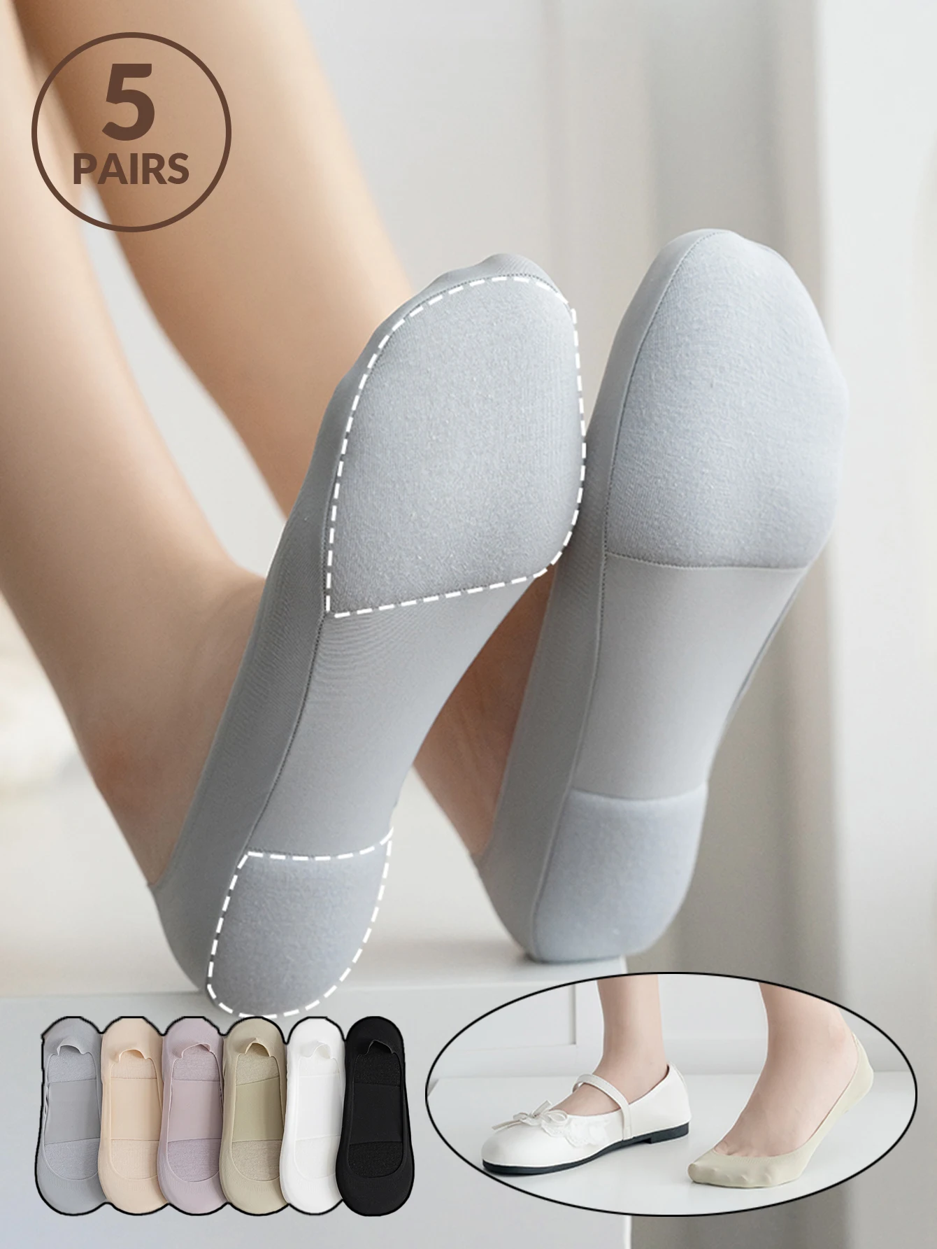 5pairs Women‘s Cloud Comfort No Show Socks Cushioned Invisible Ankle Socks with Sweat Absorption for Flats Sneakers and Work